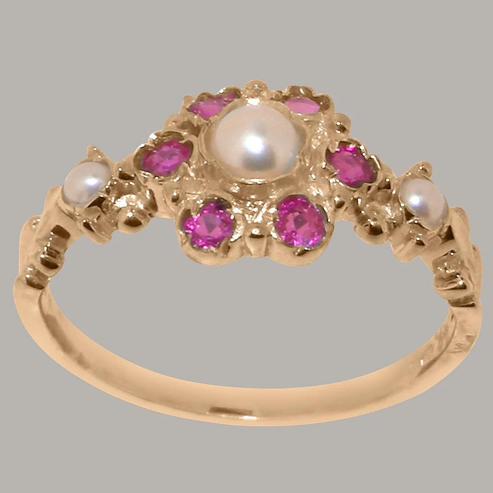 14k Rose Gold Cultured Pearl Ruby Ring Y60734