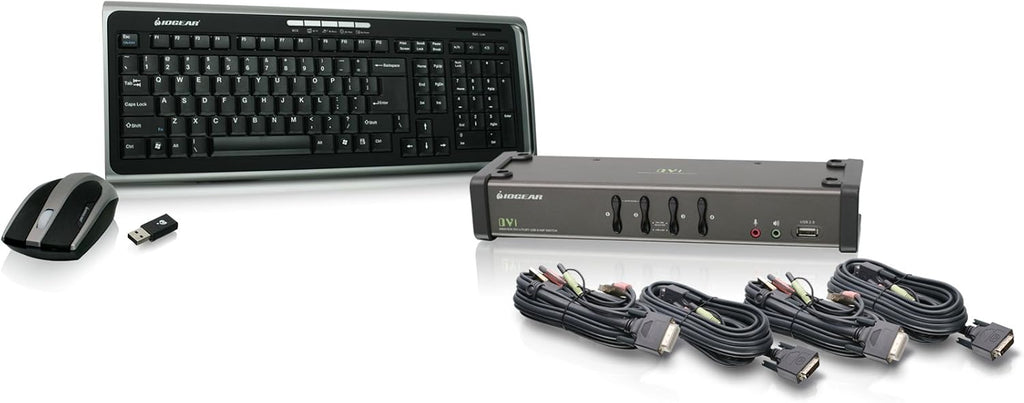 4-Port DVI KVMP Switch with Cables and Wireless Media Center Keyboard and Mouse N995020