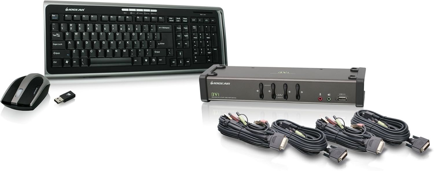 4-Port DVI KVMP Switch with Cables and Wireless Media Center Keyboard and Mouse N995020