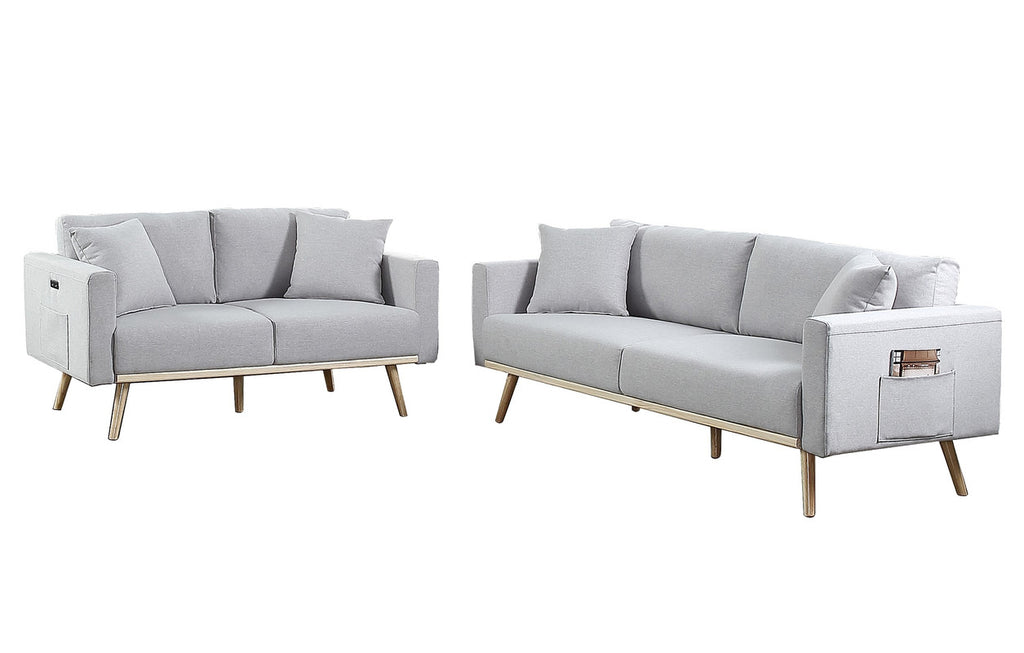 Light Gray Linen Fabric Sofa Loveseat Set H4510