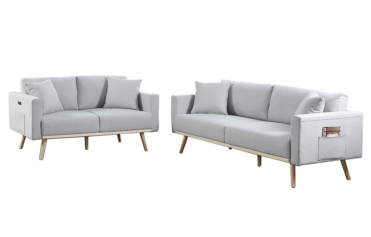 Light Gray Linen Fabric Sofa Loveseat Set H4510
