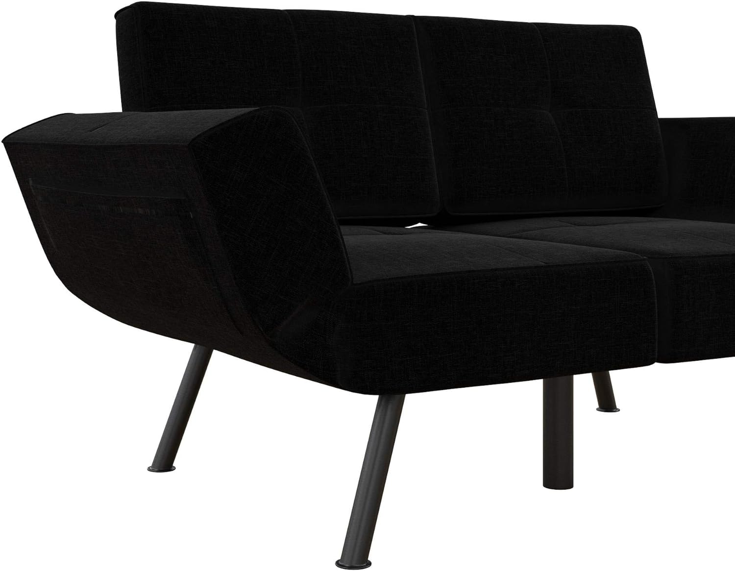 Black Linen Upholstered Tufted Loveseat Futon W60398