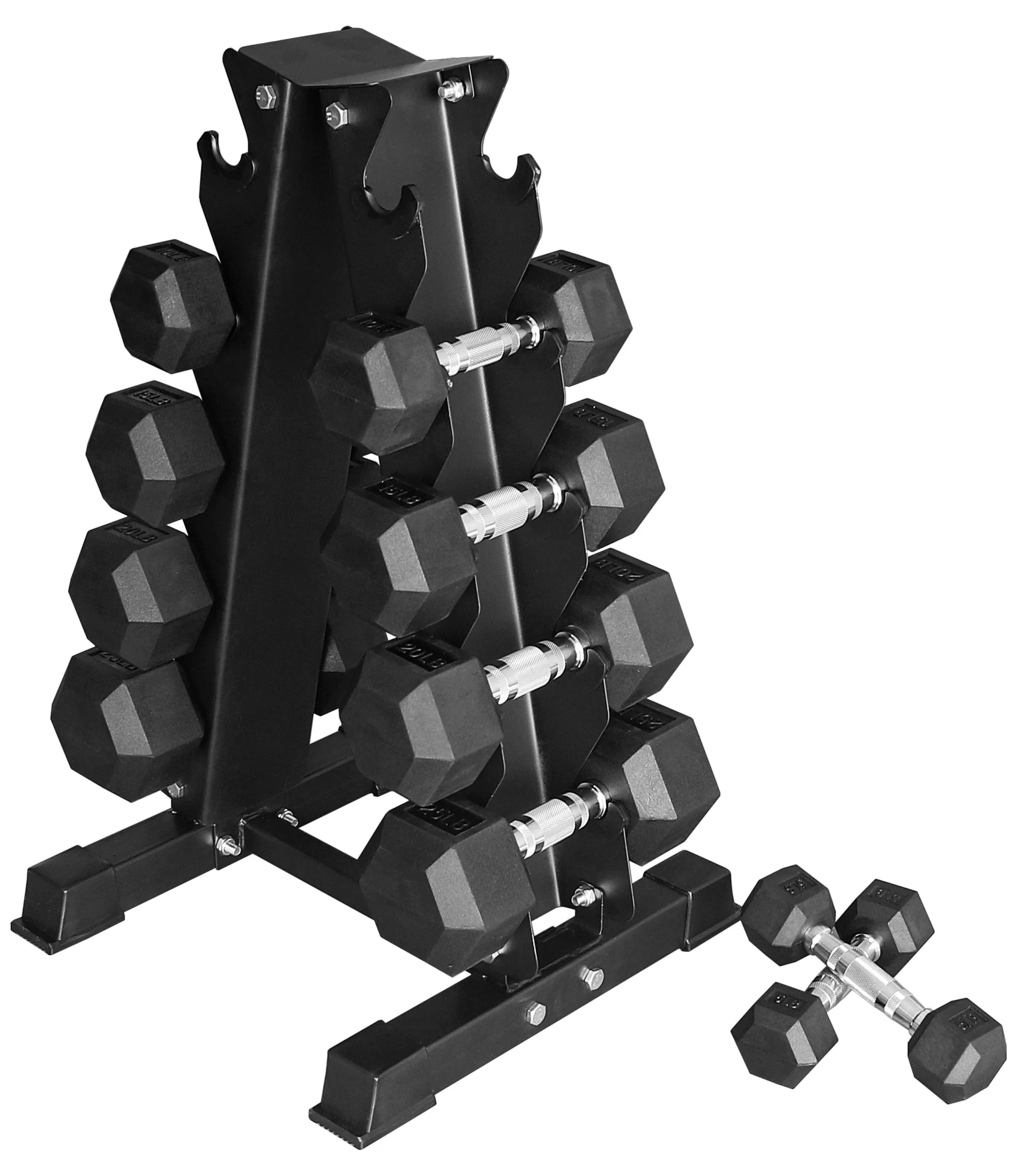150LB Coated Hex Dumbbell Weight Set with A-Frame Storage Rack L886280