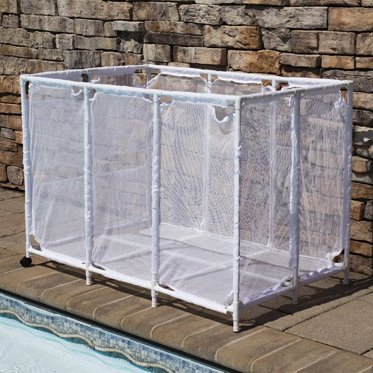 Extra-Large White Mesh Rolling Storage Organizer Bin L964