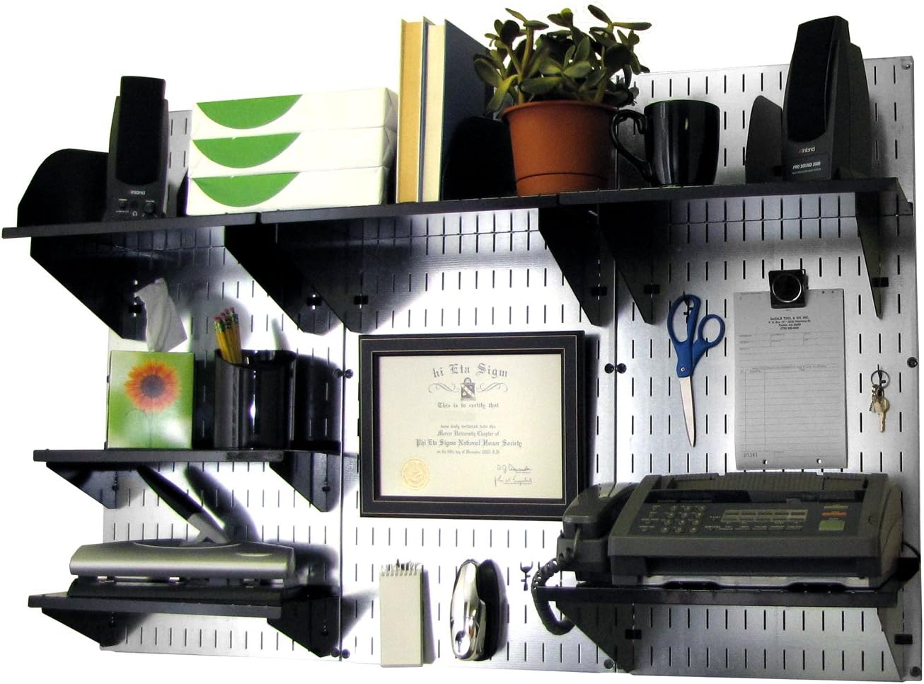Black Wall Mounted Office Storage Organizer Kit with Metallic Wall Panels N3361