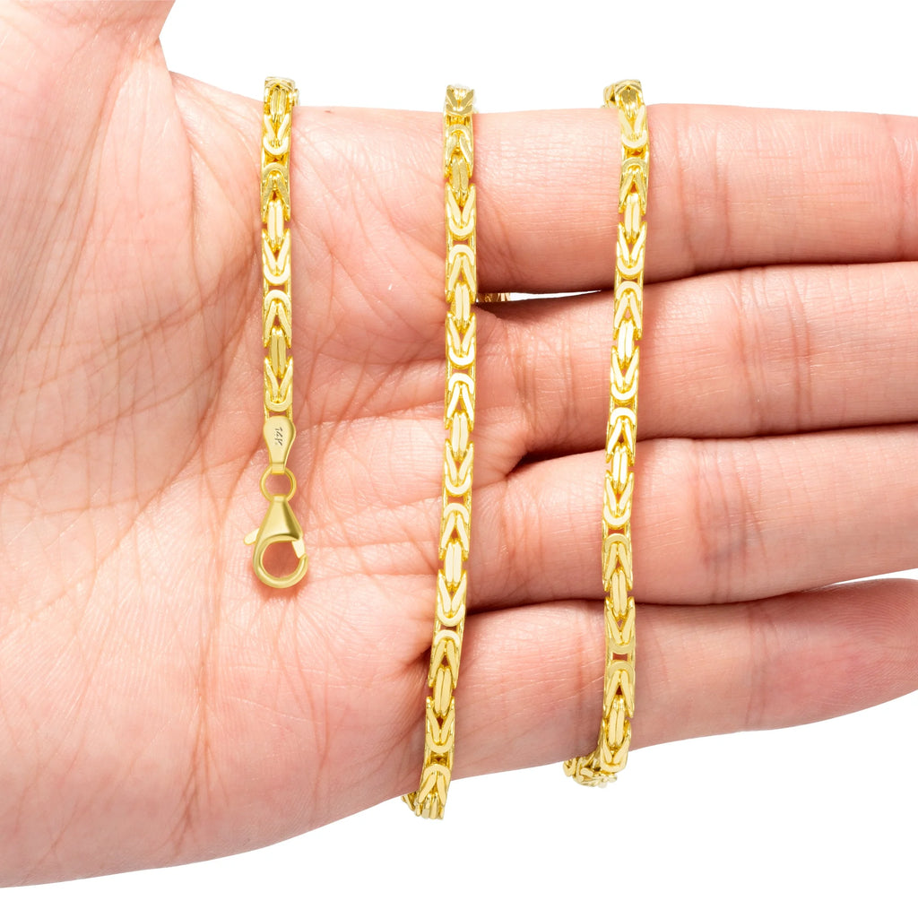 14K Yellow Gold Solid 3mm Byzantine Link Chain Pendant Necklace K2092