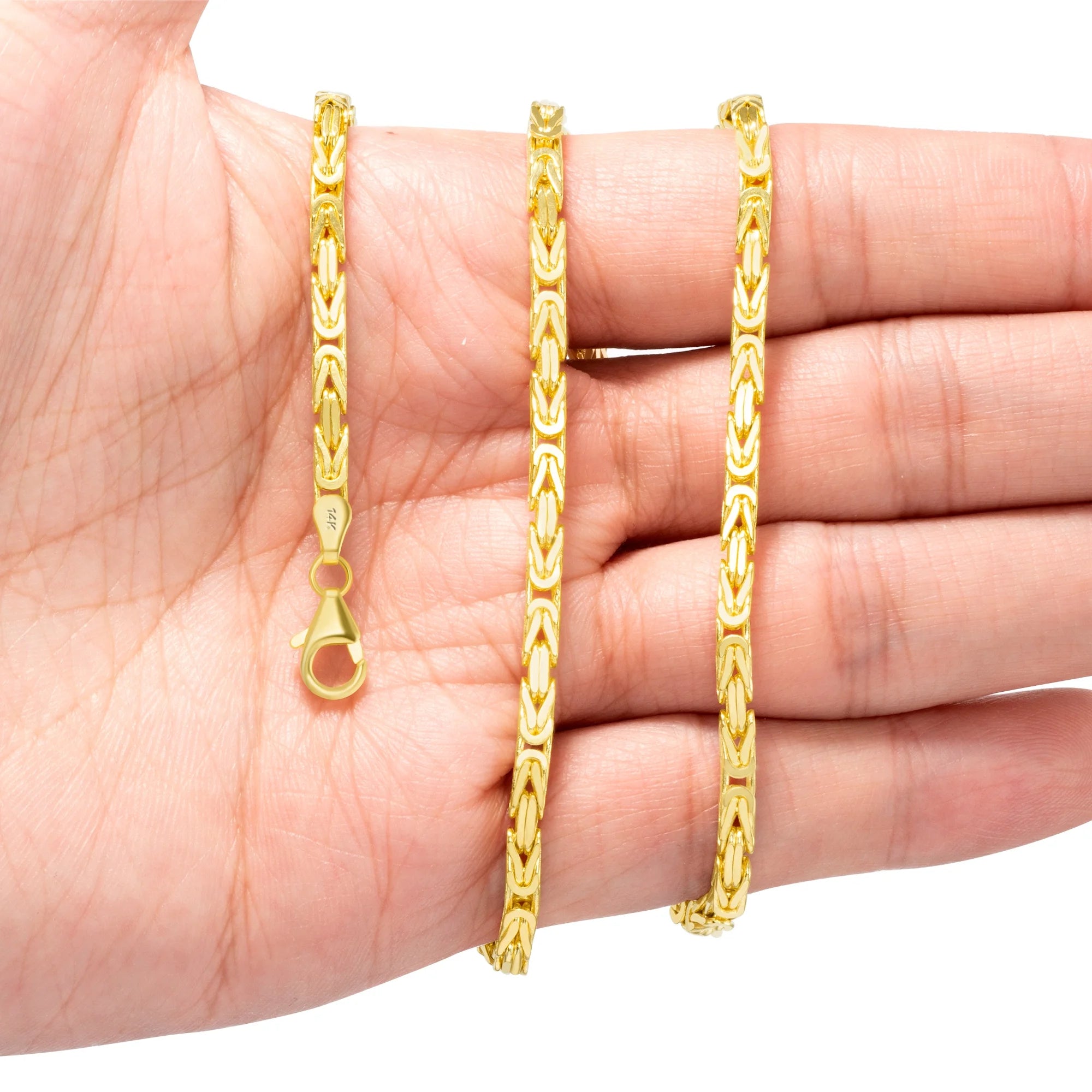 14K Yellow Gold Solid 3mm Byzantine Link Chain Pendant Necklace K2092