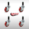 Red Polyurethane Swivel Caster with Expanding Stem, Set of 4 N8302