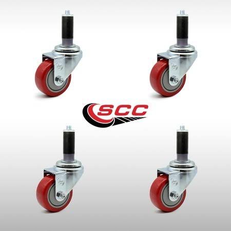 Red Polyurethane Swivel Caster with Expanding Stem, Set of 4 N8302