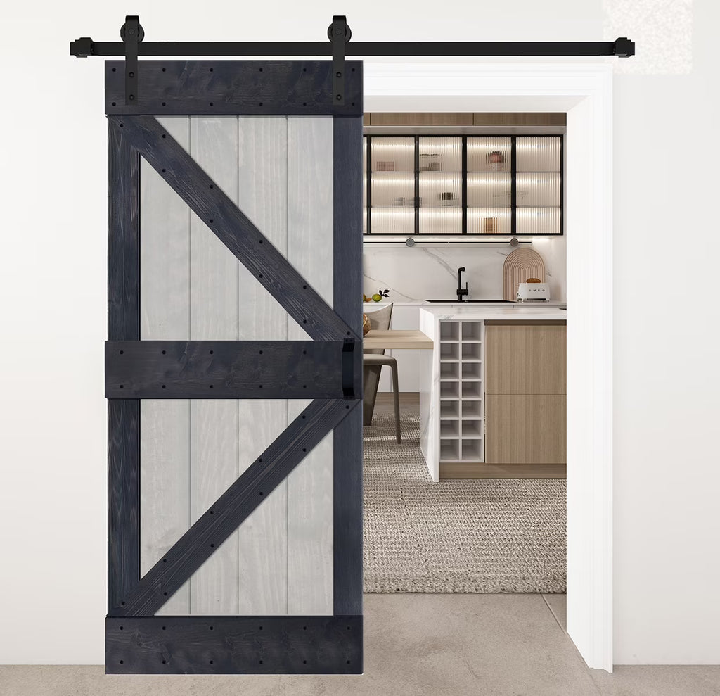French Gray/Carbon Gray Knotty Pine Wood Sliding Barn Door With Installation Hardware Kit X68364