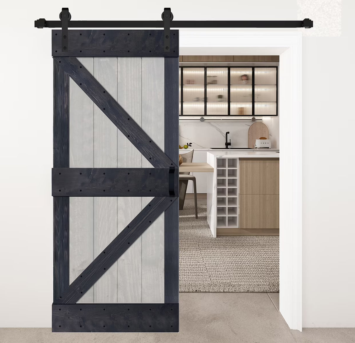 French Gray/Carbon Gray Knotty Pine Wood Sliding Barn Door With Installation Hardware Kit X68364