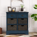 Rustic Storage Cabinet with Two Drawers and Four Fabric Basket (White) U29879