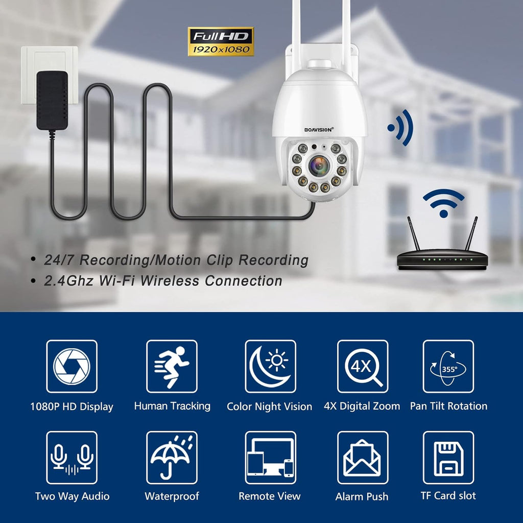 Wireless WiFi IP Camera Outdoor 360° View HD 1080P Full Color Night Vision V859310