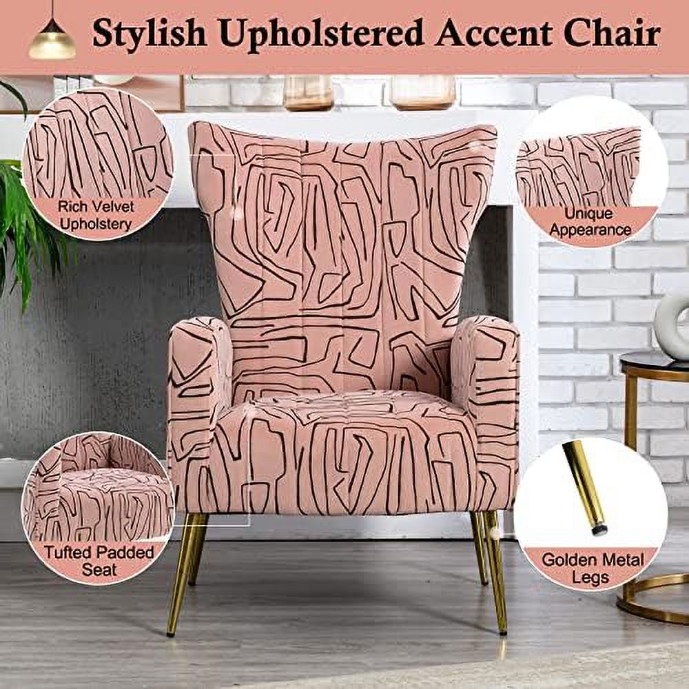 Navy Velvet Wingback Accent Chair with Metal Gold Legs Q248