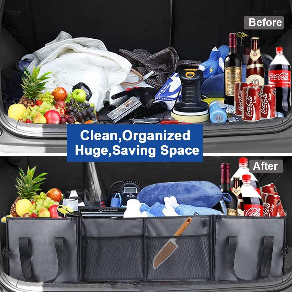 Car Trunk Organizer with Insulation Cooler Bags, Collapsible Portable, 4 Compartments Convertible, Washable S465340
