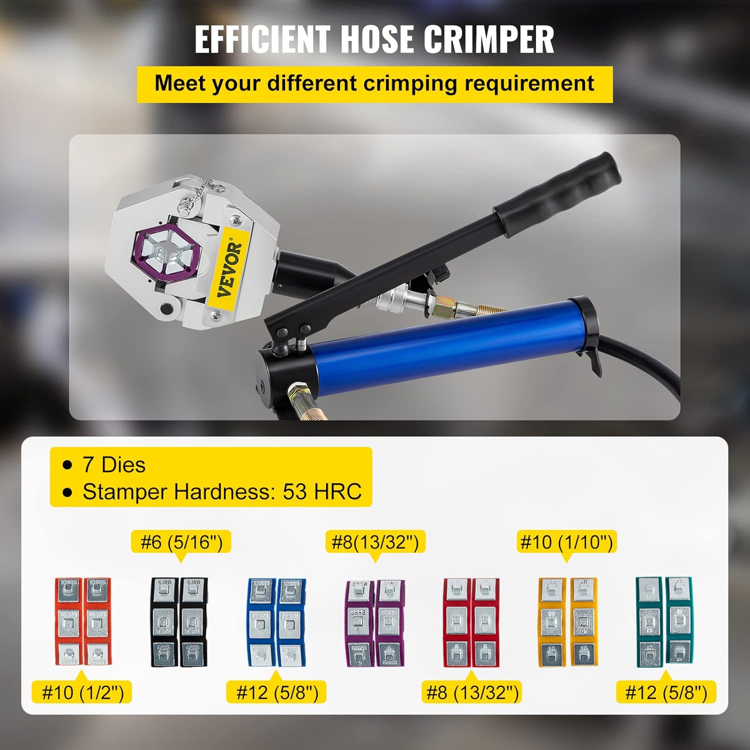 Manually Operated Hydraulic Hose Crimper Kit with 7 Dies H71425
