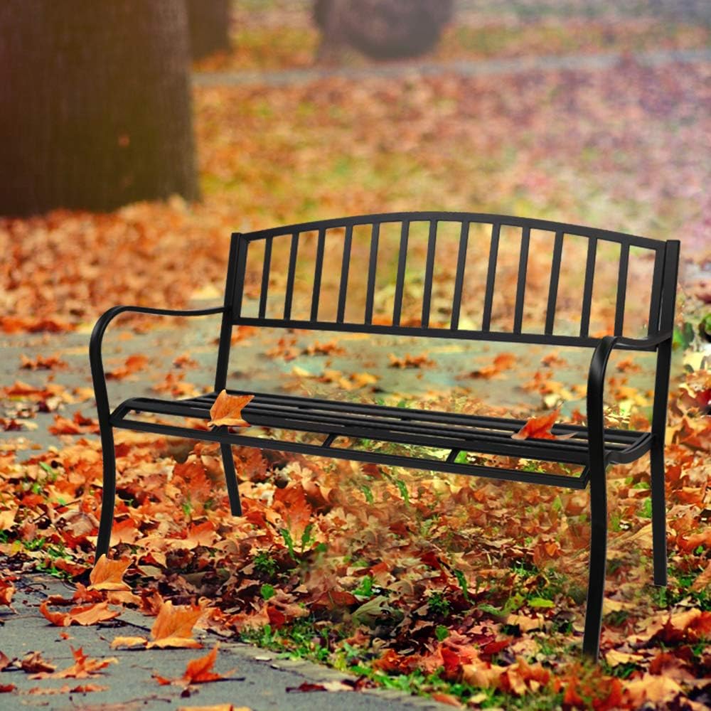 Black Powder Coated Cast Iron Steel Patio Bench D400603