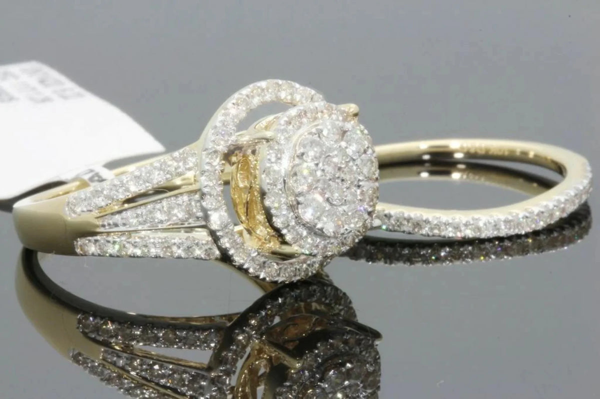 10K Yellow Gold 1.50 Carat Diamond Engagement Ring Wedding Band Set Q368386