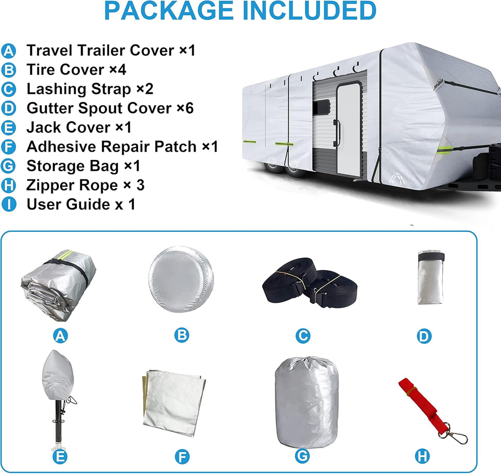 500D Rip-Stop Windproof RV Cover Fits 27'-30' Motorhome with Tire Covers D15867