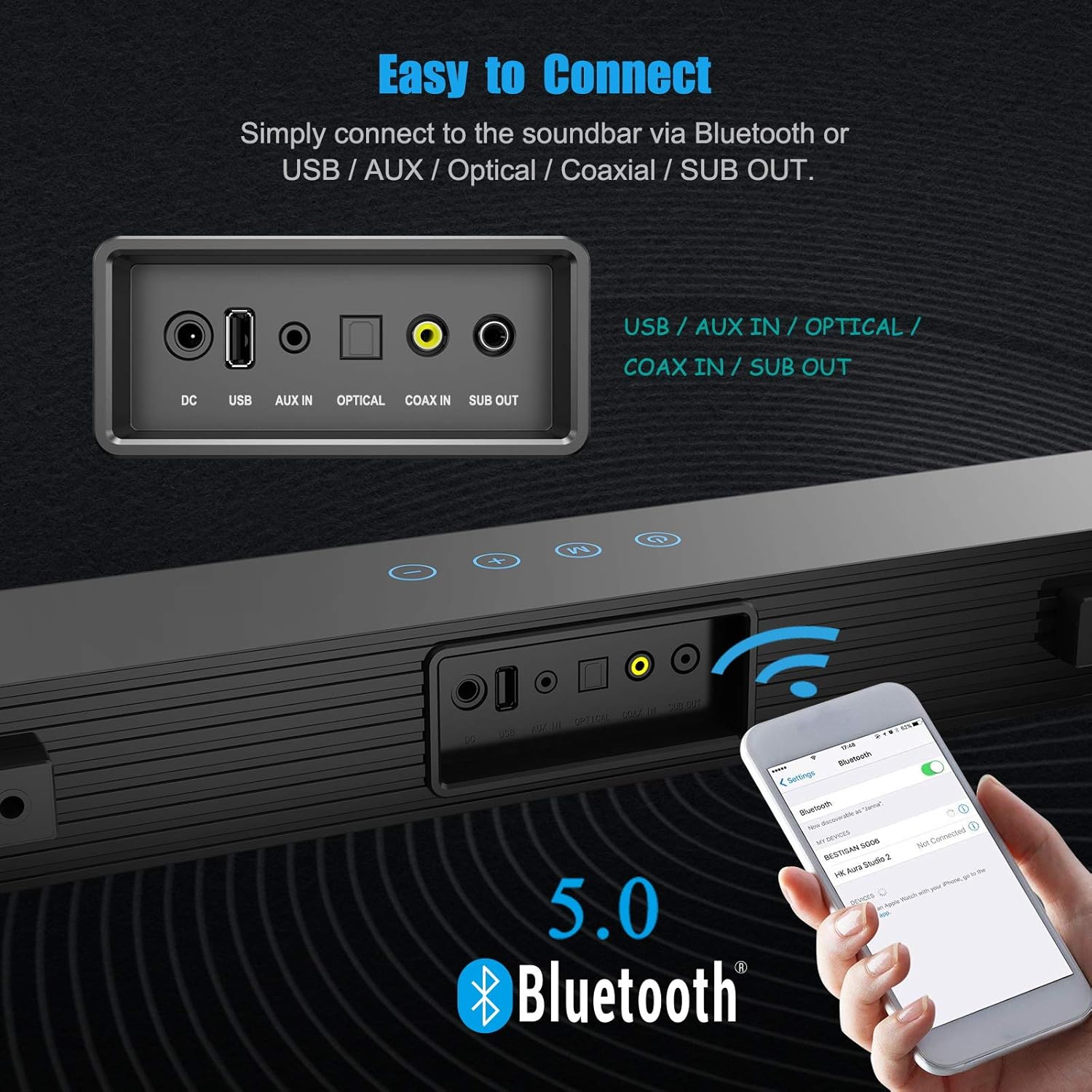 27 Inch Bluetooth Sound Bar with Subwoofer V11398