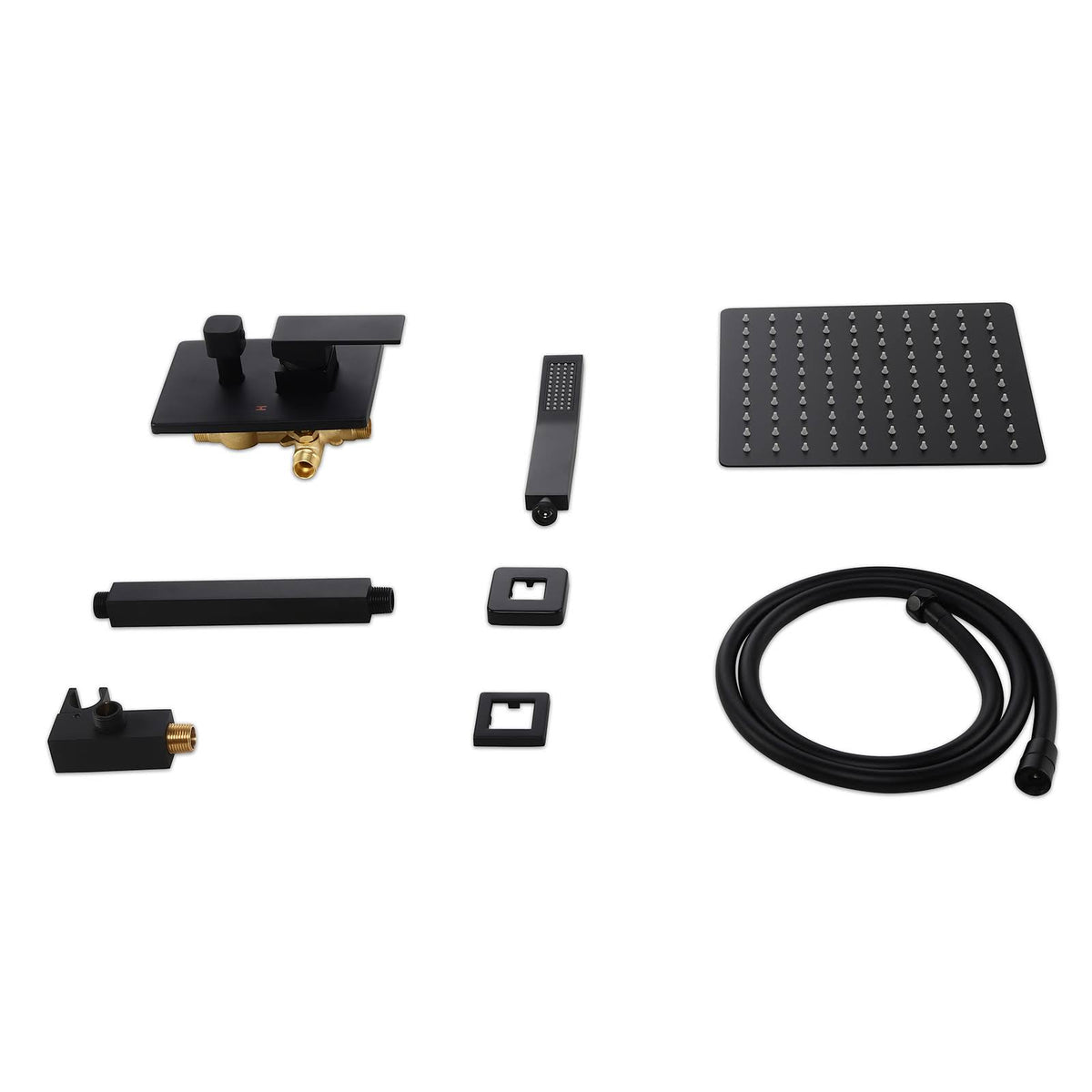 Matte Black Square Rain Shower Set with Ceiling Mount Rainfall Shower Head C4114
