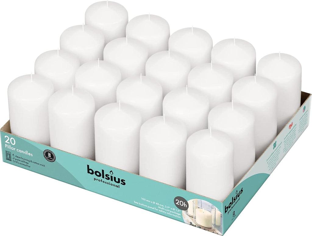 White Pillar Candles Set of 20 Unscented Dripless O21276