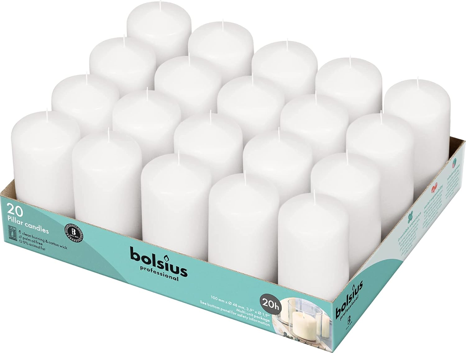 White Pillar Candles Set of 20 Unscented Dripless O21276