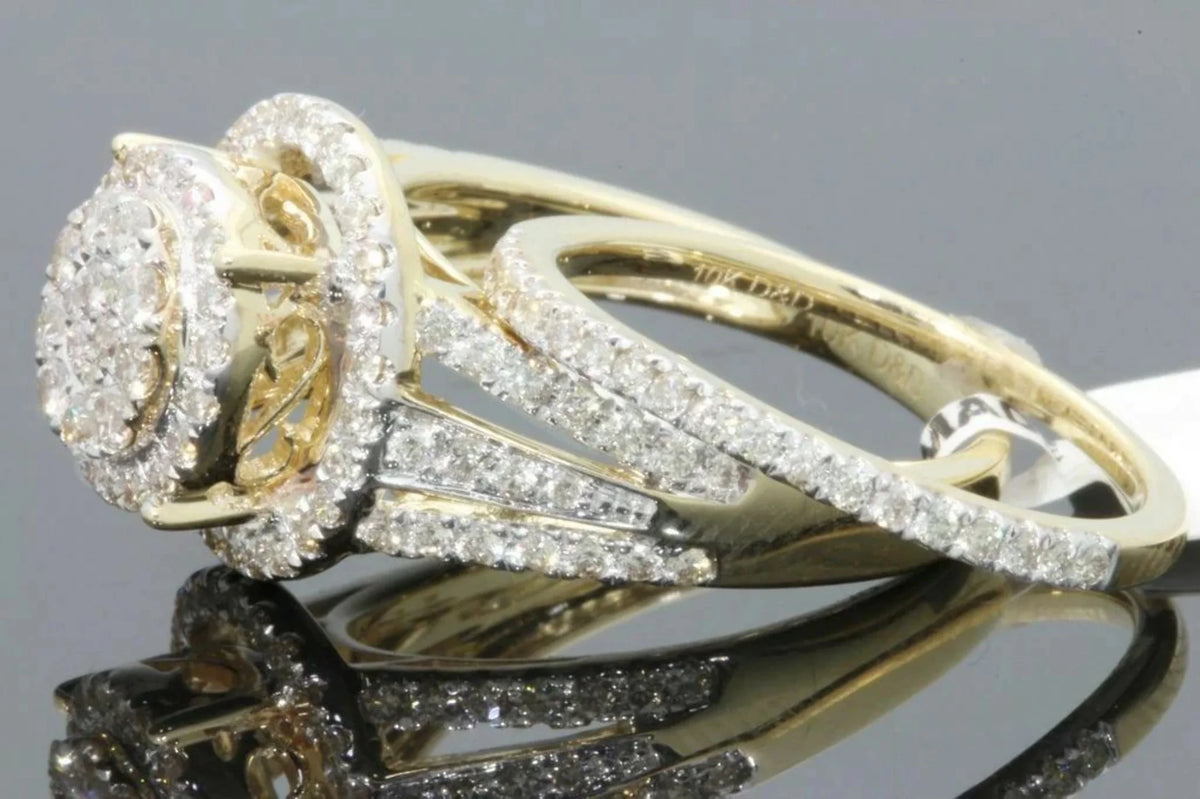 10K Yellow Gold 1.50 Carat Diamond Engagement Ring Wedding Band Set Q368386