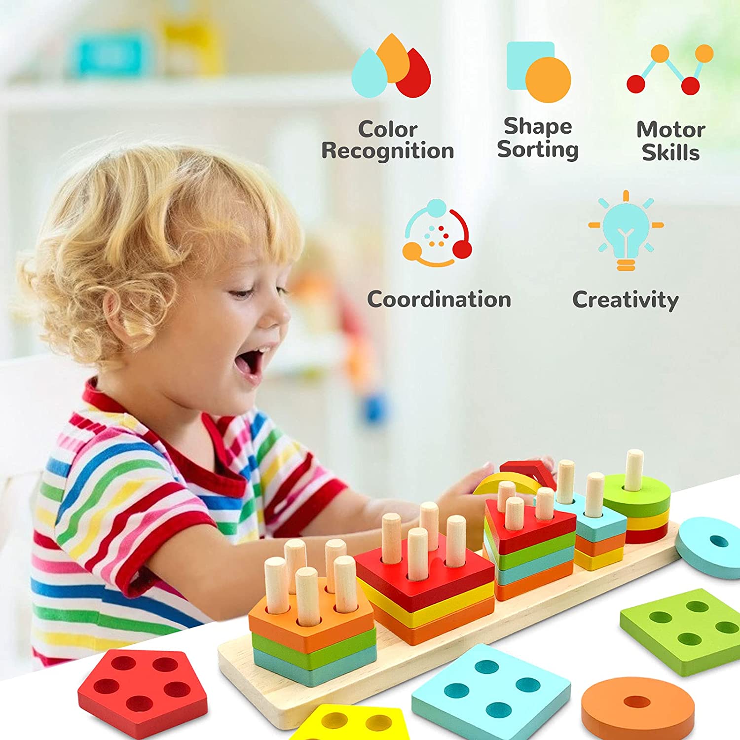 Wooden Sorting and Stacking Toys for Toddlers G157029