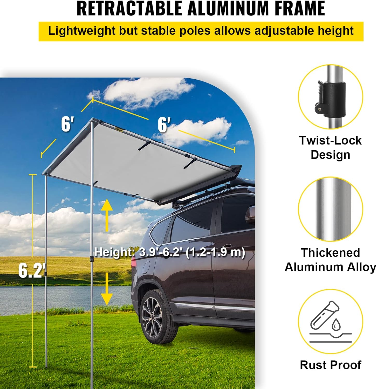 Grey 6'x6' Retractable Vehicle Awning with Carry Bag R21741