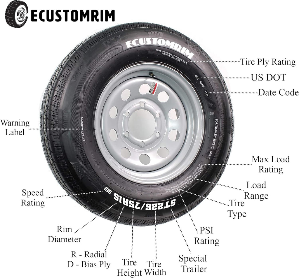 Radial Trailer Tire and Rim ST205/75R15 LRD 15X5 5-4.5 White Spoke Wheel Q393