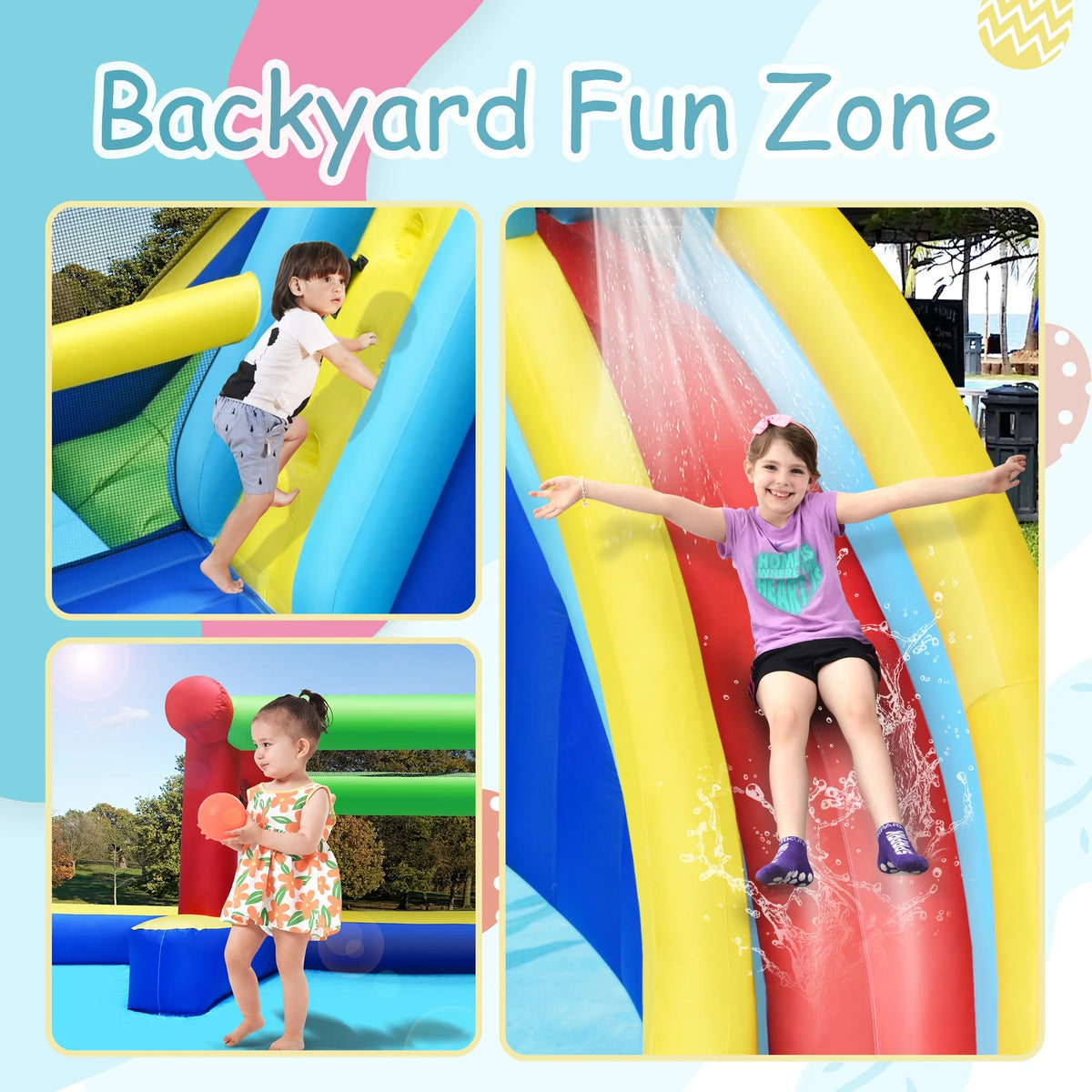Inflatable Water Slide Park with Climbing Wall and Splash Pool C103