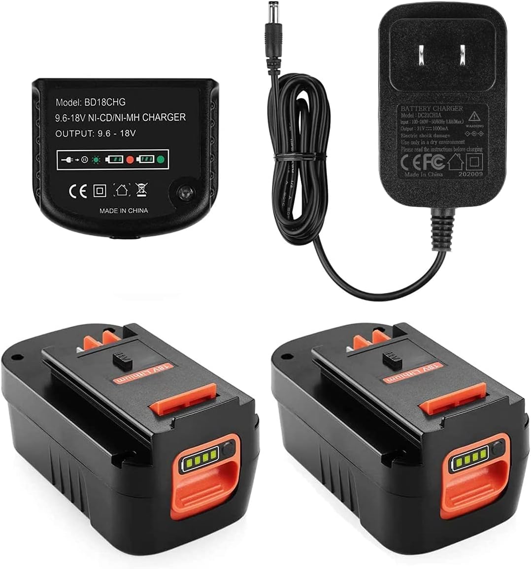 2 Pack 4.0Ah Lithium Battery for Black and Decker 18V Firestorm Battery, Charger Included W957771