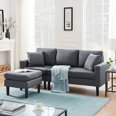 Dark Gray Polyester Reversible Sofa and Chaise with Ottoman N3007