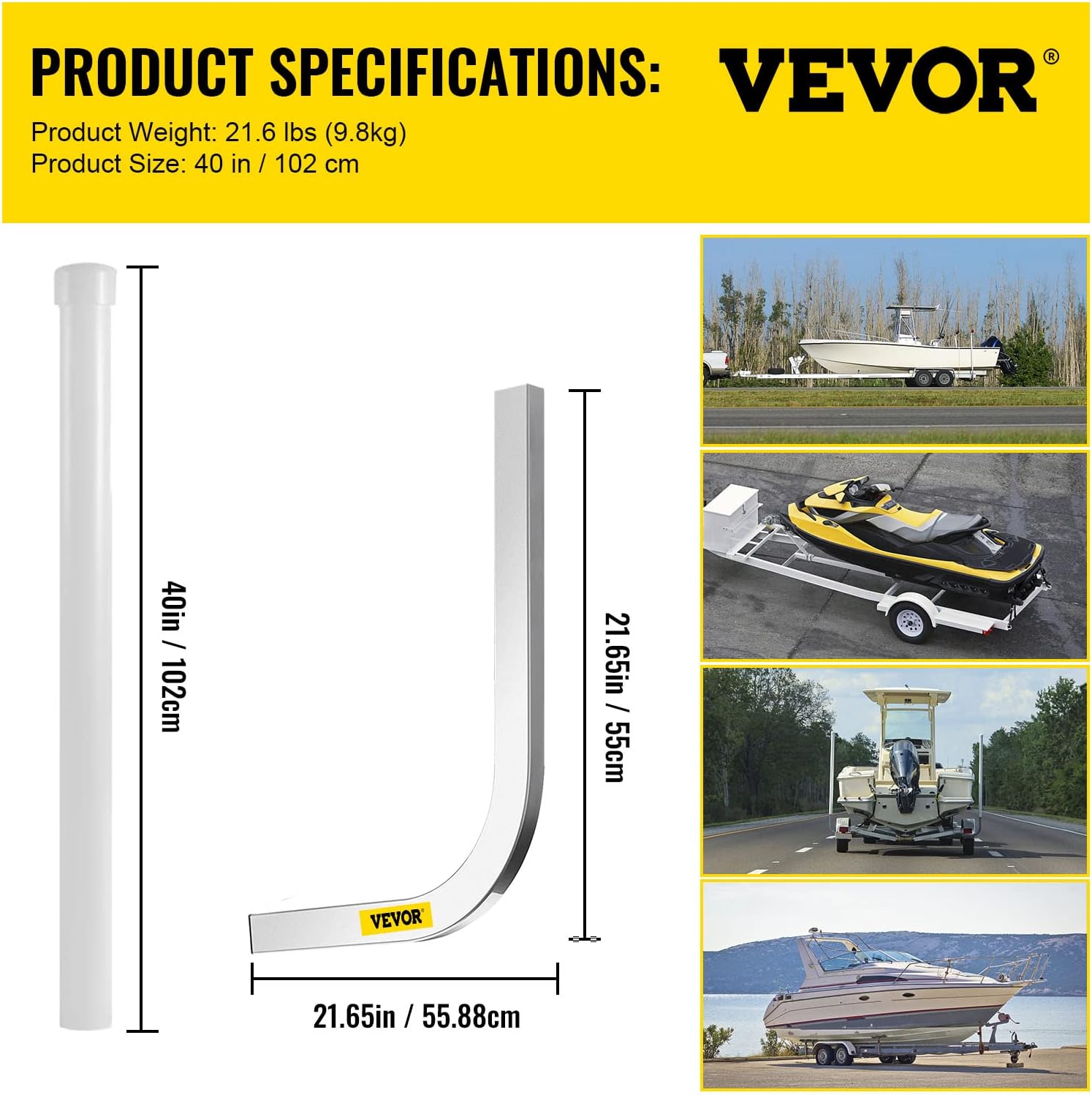 Galvanized Steel Trailer Guide-on with PVC Tube Covers, 40", 2PCS E517