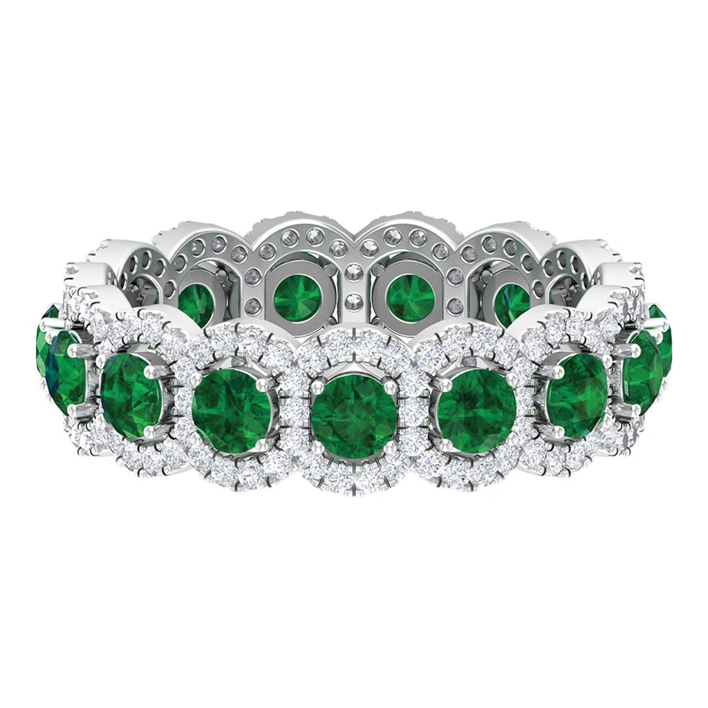 3.25 CT Created Emerald and Zircon Eternity Ring, 925 Sterling Silver, US 4.00 I333