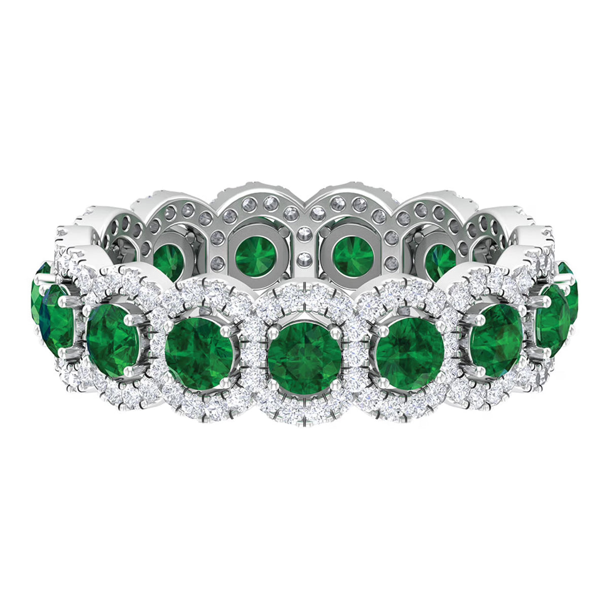 3.25 CT Created Emerald and Zircon Eternity Ring, 925 Sterling Silver, US 4.00 I333