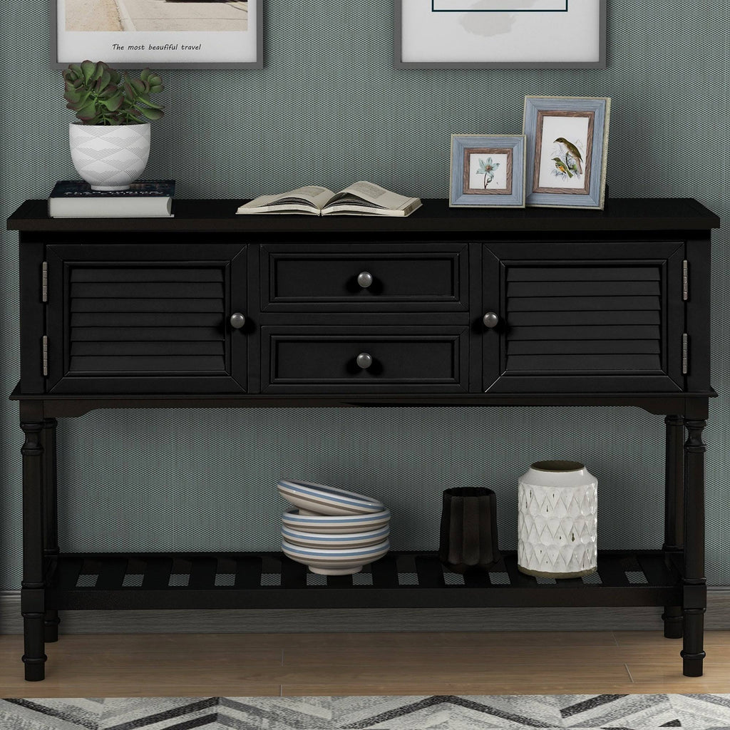 Black Navy Blue Console Table with 2 Drawer Cabinet Shelf B69863
