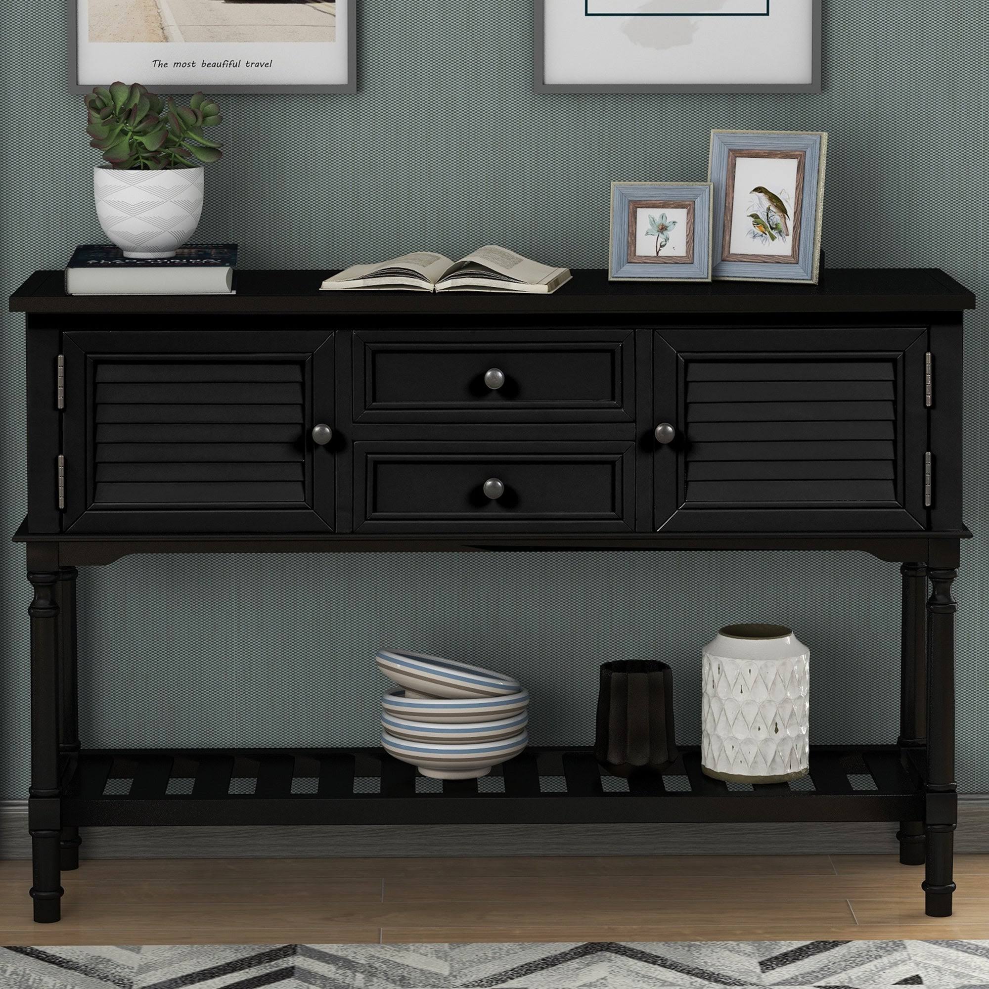 Black Navy Blue Console Table with 2 Drawer Cabinet Shelf B69863