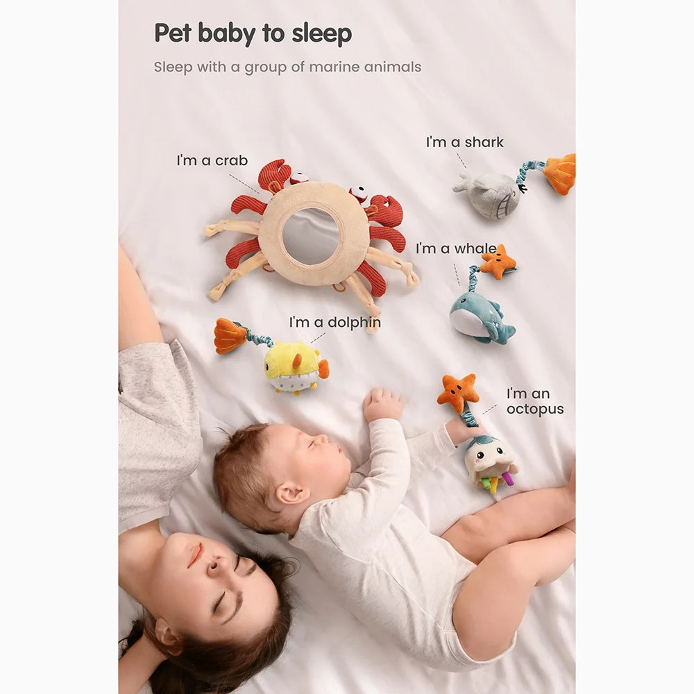 Tummy Time Infant Toddlers Toy With Crib Mobile Mirror Animal Baby Toy G7427