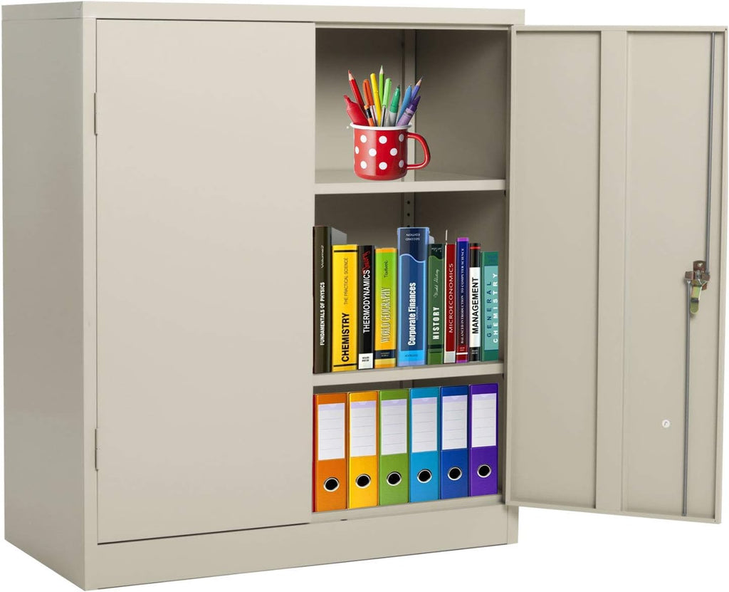 Grey Metal Storage Cabinet with 2 Locking Doors and 2 Adjustable Shelves B865