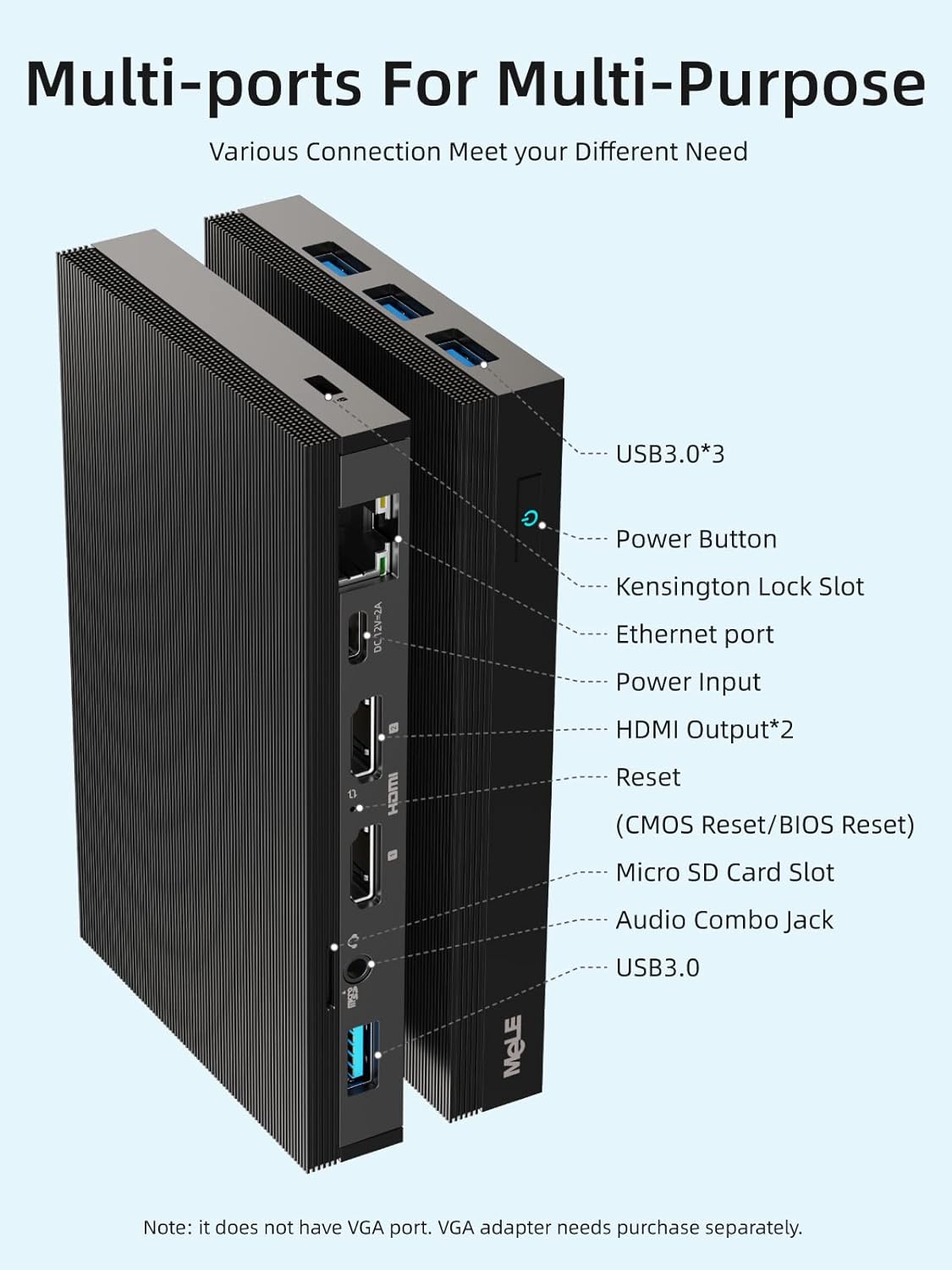 Fanless Mini PC 8G 256GB 4K Dual HDMI Gigabit Ethernet D457381