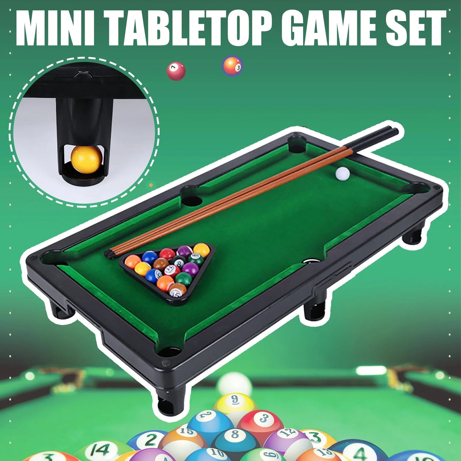 Mini Tabletop Pool Set Billiards Game S50587