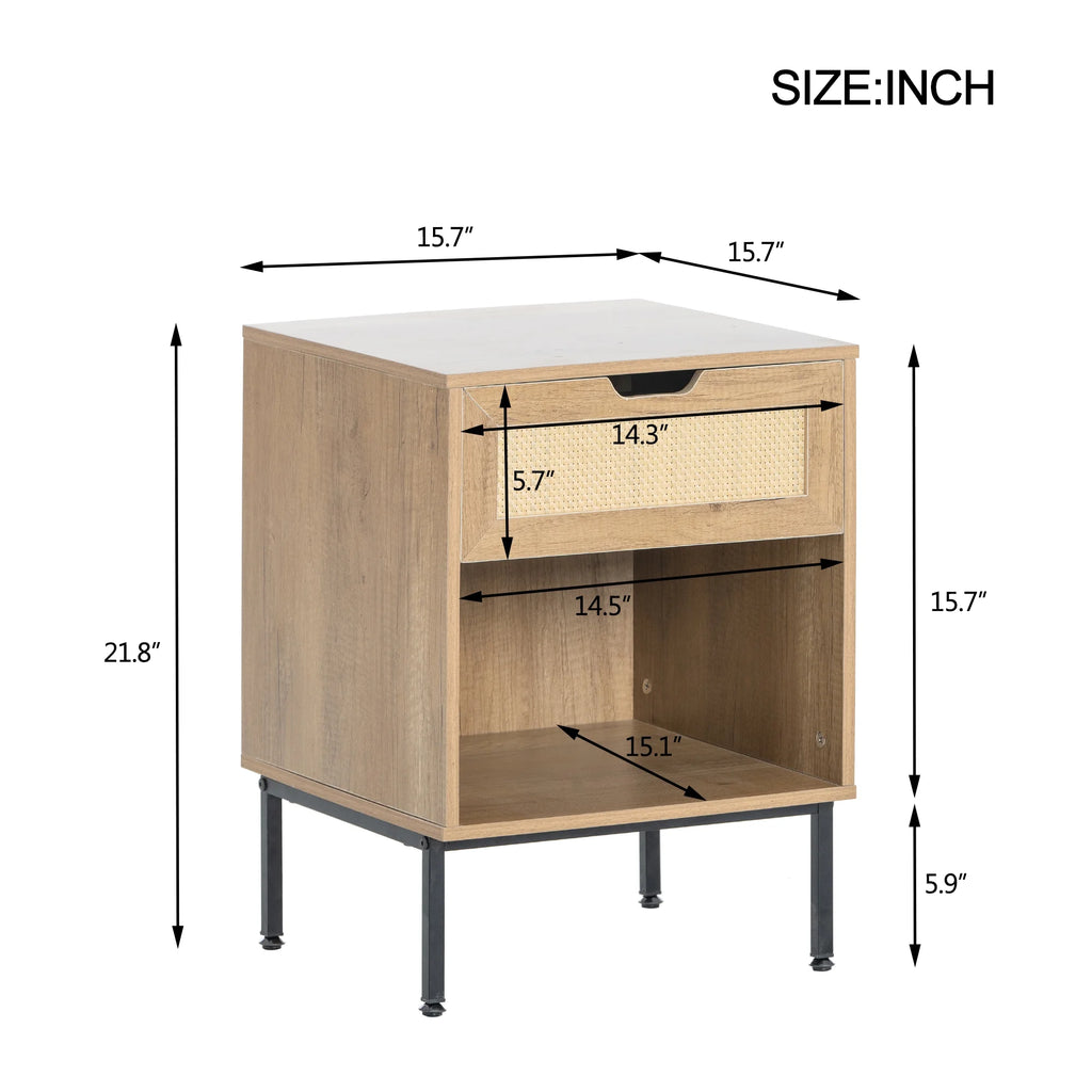 Natural Rattan Door Nightstand with Solid Metal Legs R931