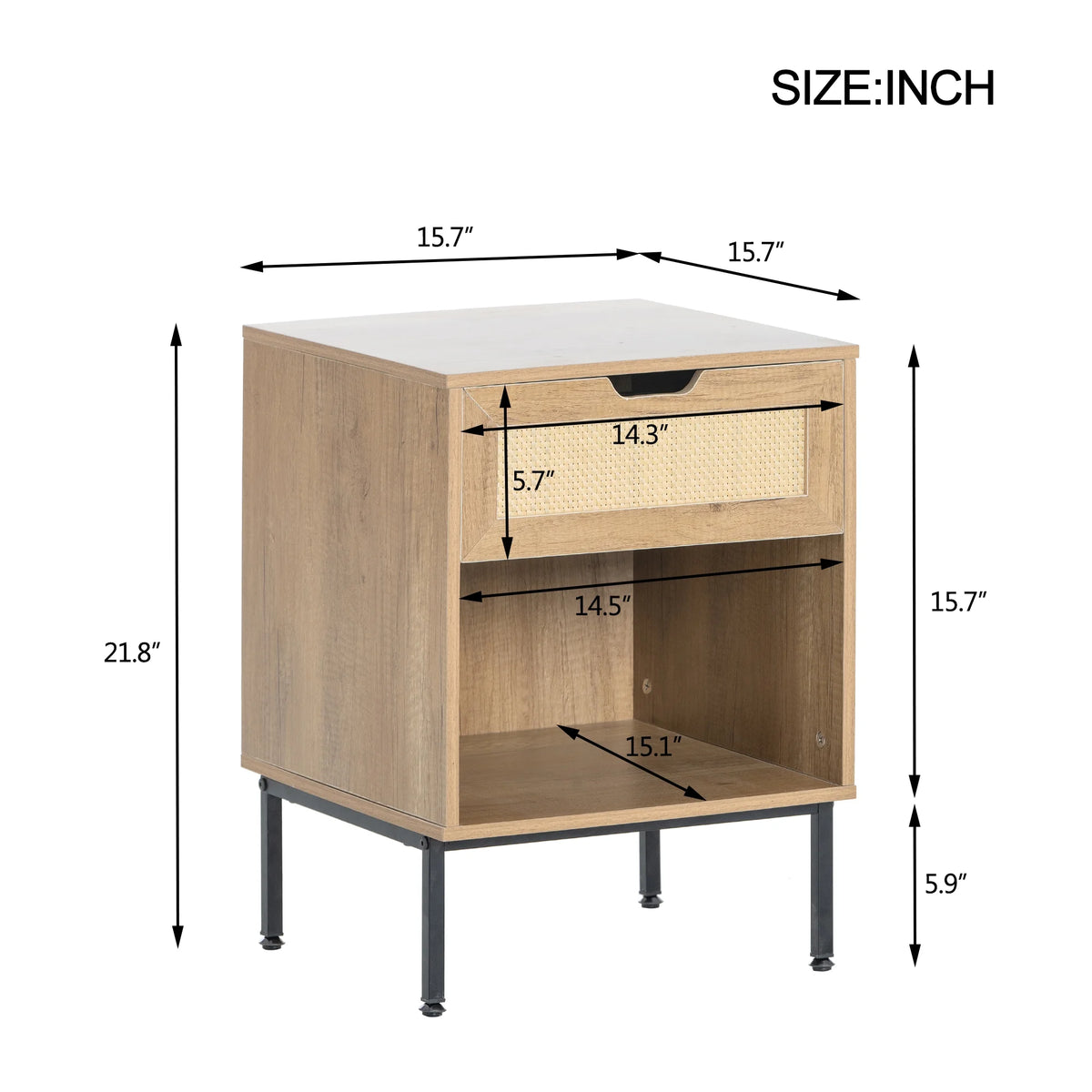 Natural Rattan Door Nightstand with Solid Metal Legs R931
