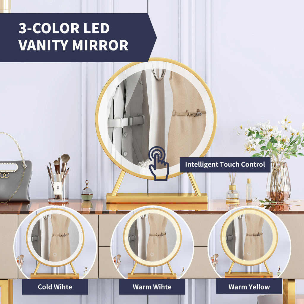 Vanity Set with LED Light Mirror, Drawers, Dressing Table and Chair V1910