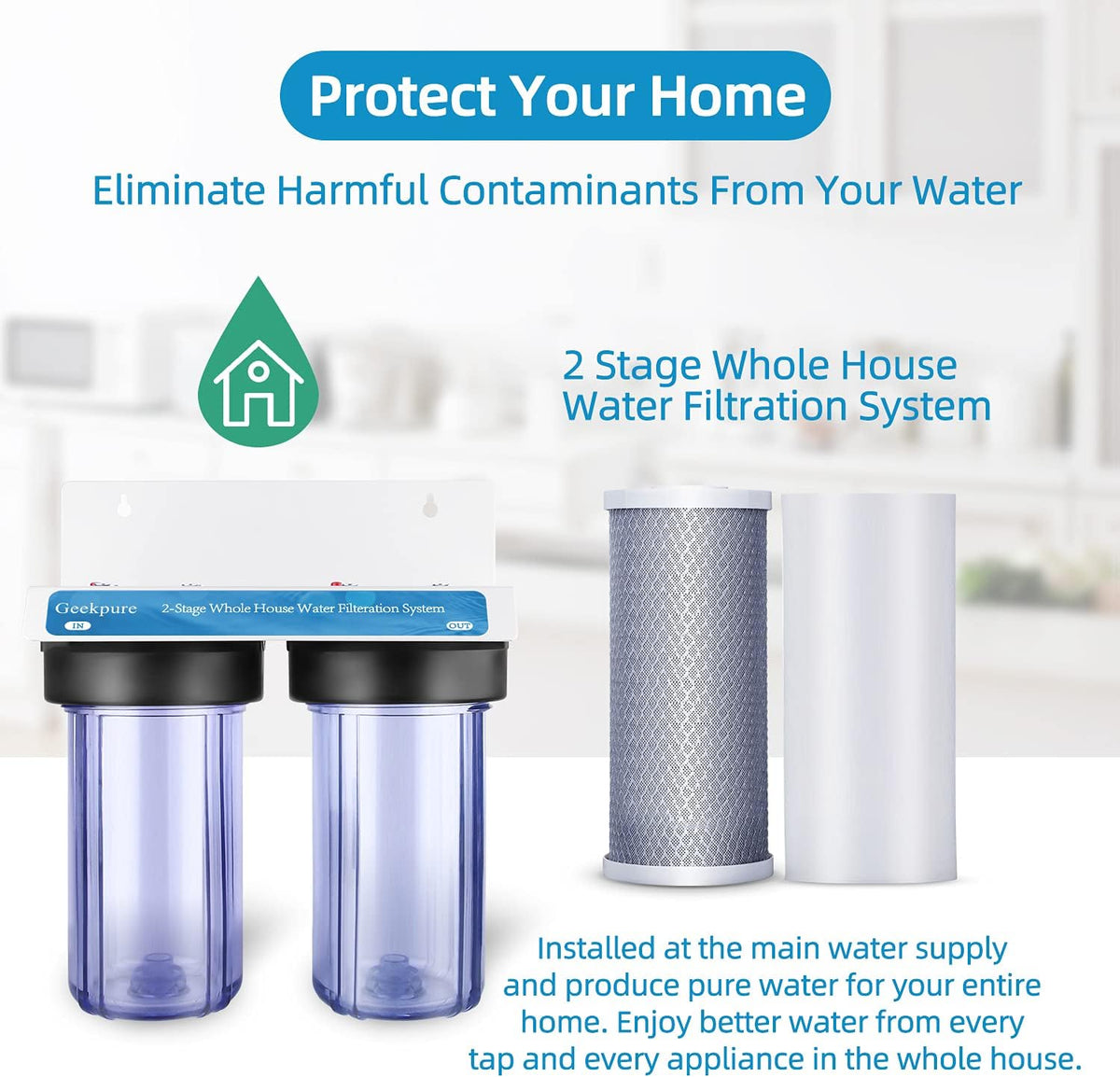 2 Stage Whole House Water Filter System with 10-Inch Big Clear Housing R3354