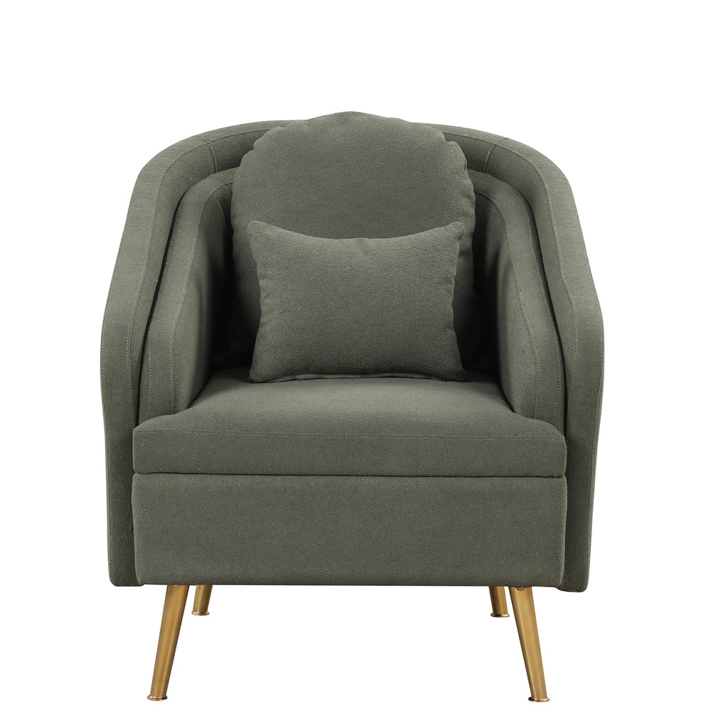 Seaweed Green Upholstered Accent Chair with Lumbar Pillow and Metal Legs Y834