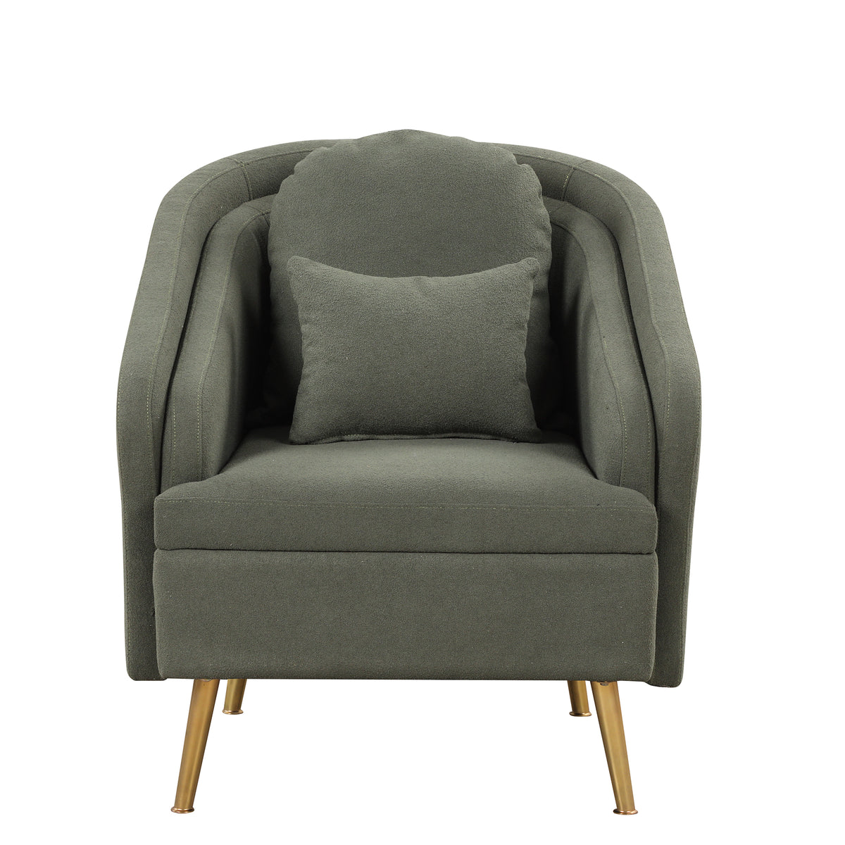 Seaweed Green Upholstered Accent Chair with Lumbar Pillow and Metal Legs Y834