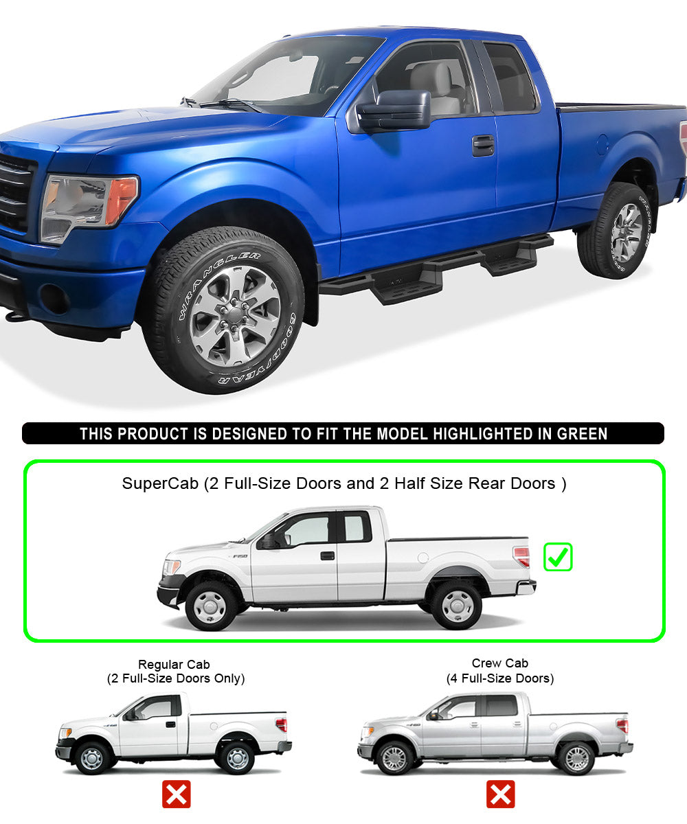 Stainless Steel 6.5in Nerf Bars Rocker Guards for Ford F150 Super Cab W59653